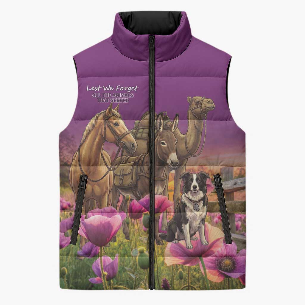 ANZAC Day Sleeveless Puffer Jacket Lest We Forget The Animals Of War