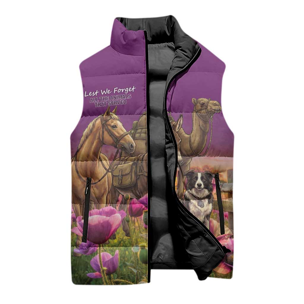 ANZAC Day Sleeveless Puffer Jacket Lest We Forget The Animals Of War