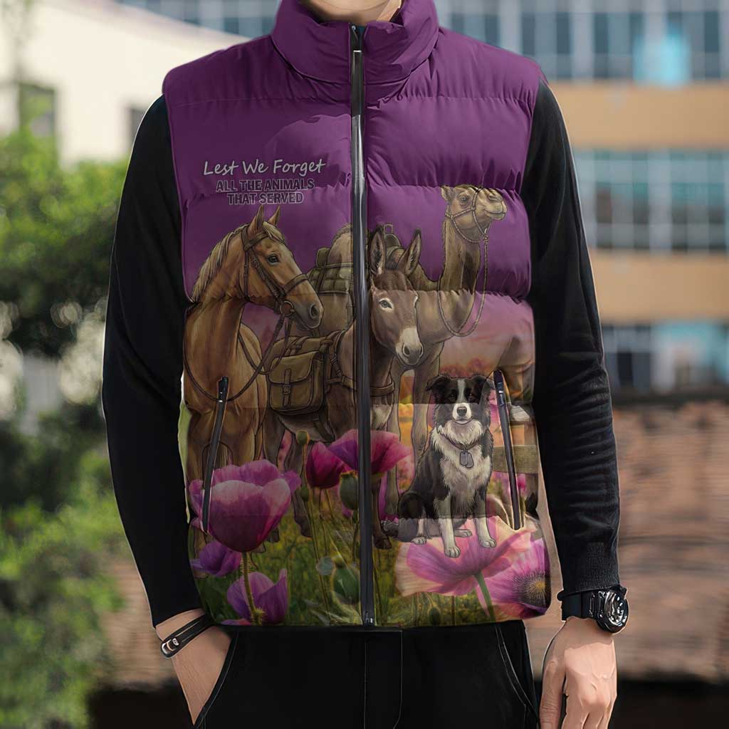 ANZAC Day Sleeveless Puffer Jacket Lest We Forget The Animals Of War
