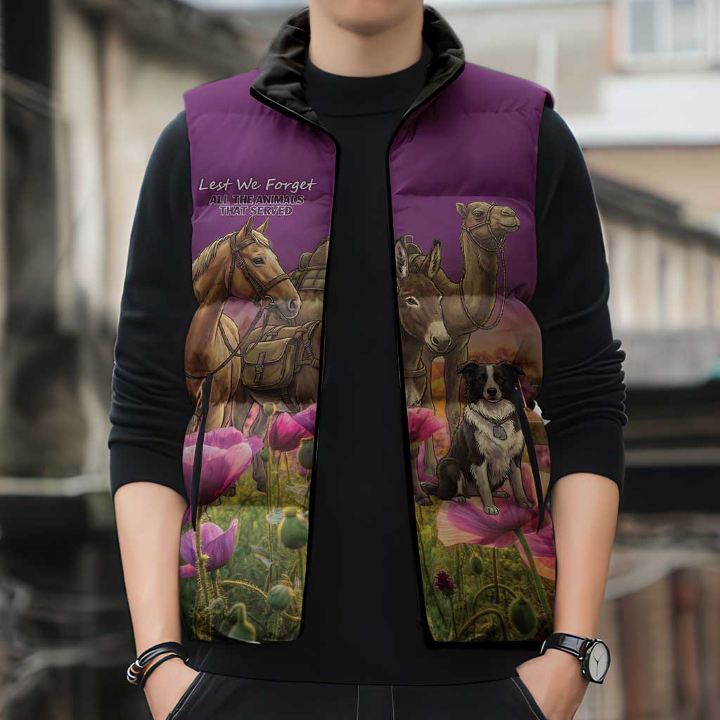 ANZAC Day Sleeveless Puffer Jacket Lest We Forget The Animals Of War