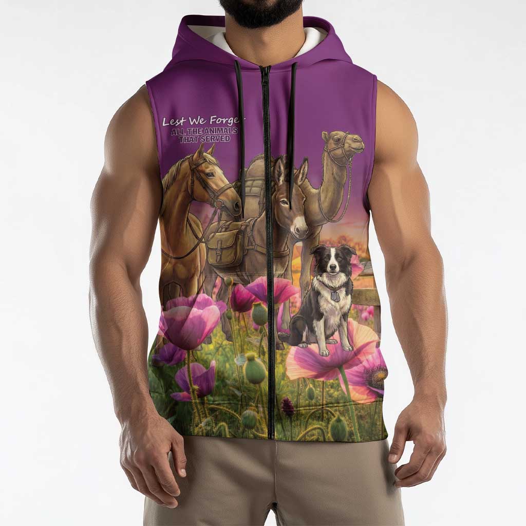 ANZAC Day Sleeveless Zip Hoodie Lest We Forget The Animals Of War