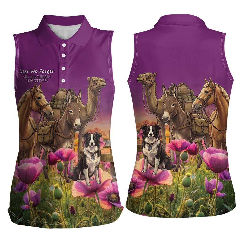 ANZAC Day Women Sleeveless Polo Shirt Lest We Forget The Animals Of War LT15 - Polynesian Pride