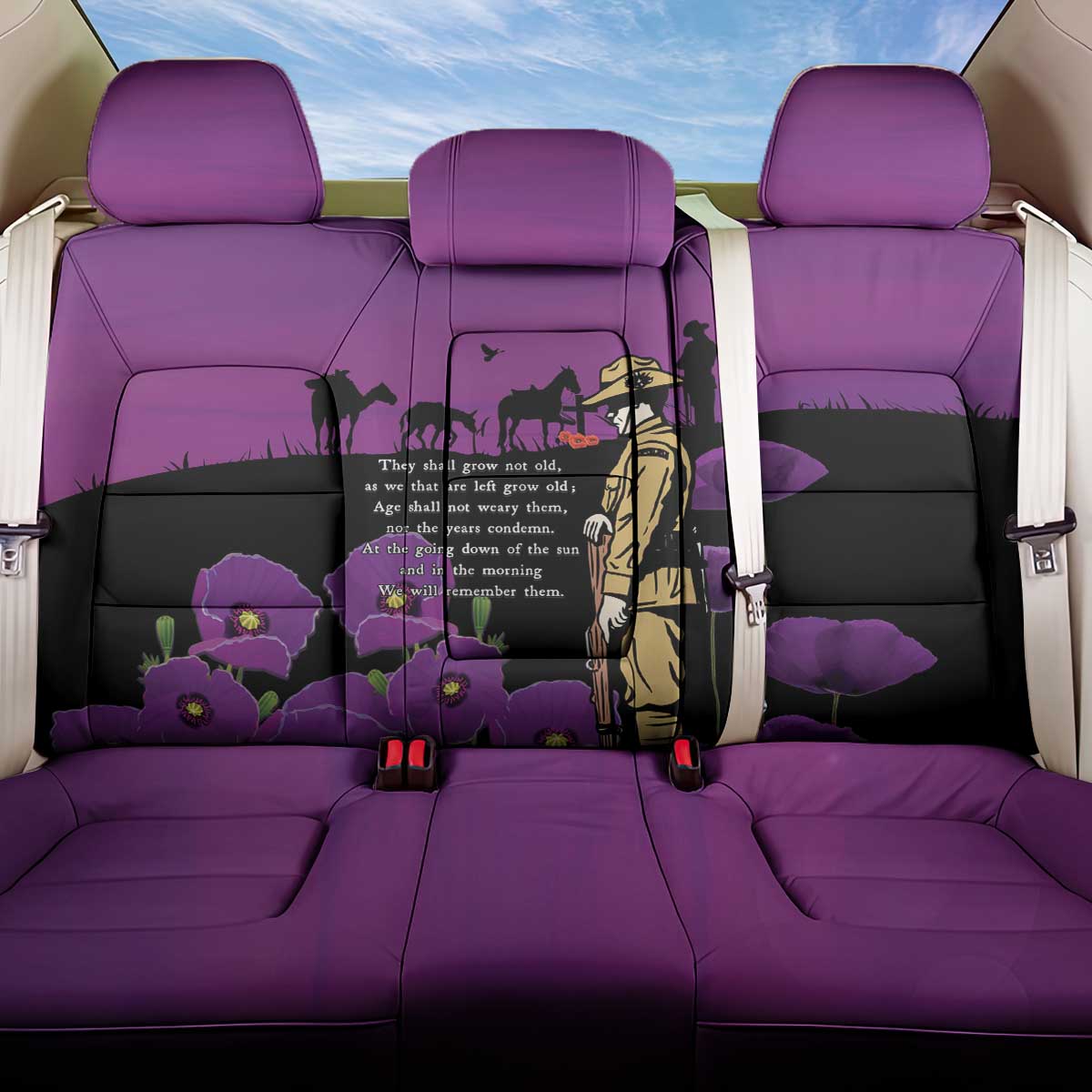 ANZAC Soldier and War Animals Back Car Seat Cover We Will Remember Them LT15 One Size Purple - Polynesian Pride