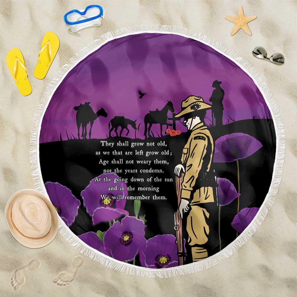 ANZAC Soldier and War Animals Beach Blanket We Will Remember Them LT15 One Size 150cm Purple - Polynesian Pride