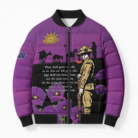 ANZAC Soldier and War Animals Bomber Puffer Jacket We Will Remember Them LT15 Unisex Purple - Polynesian Pride