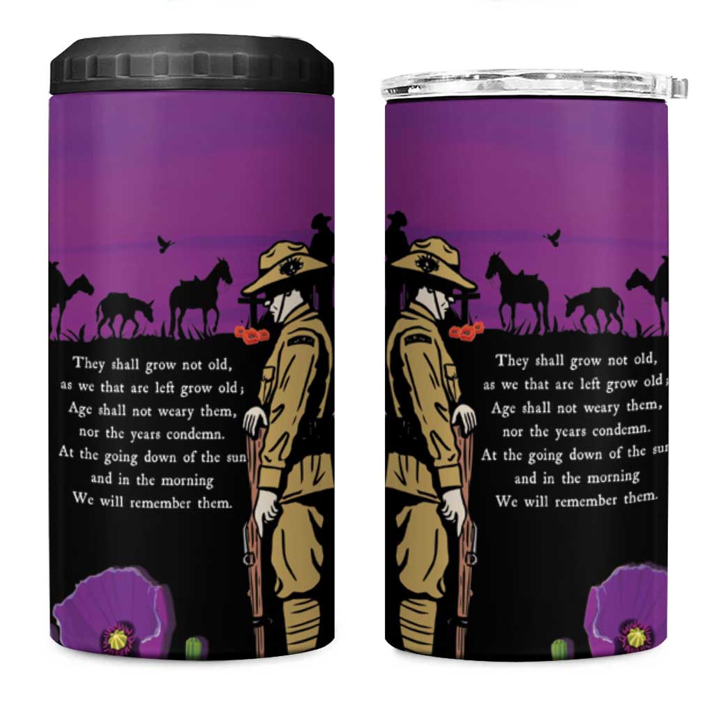 ANZAC Soldier and War Animals 4 in 1 Can Cooler Tumbler We Will Remember Them LT15 One Size: 16 oz Purple - Polynesian Pride