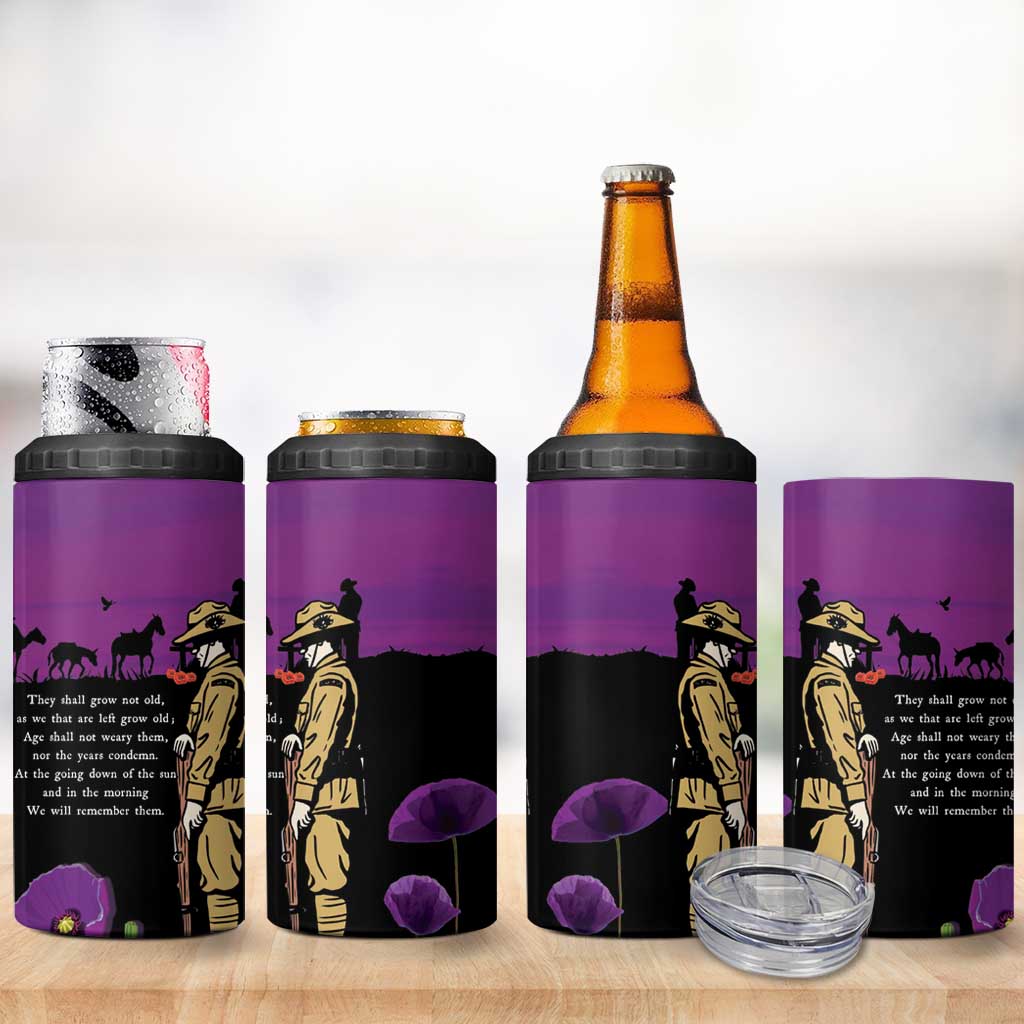 ANZAC Soldier and War Animals 4 in 1 Can Cooler Tumbler We Will Remember Them