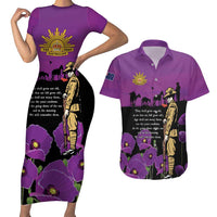 ANZAC Soldier and War Animals Couples Matching Short Sleeve Bodycon Dress and Hawaiian Shirt We Will Remember Them LT15 Purple - Polynesian Pride