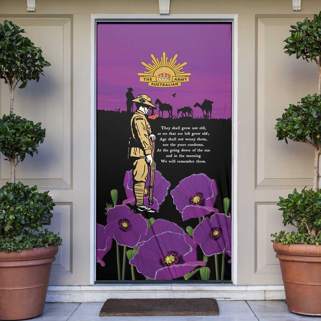 ANZAC Soldier and War Animals Door Cover We Will Remember Them LT15 Purple - Polynesian Pride