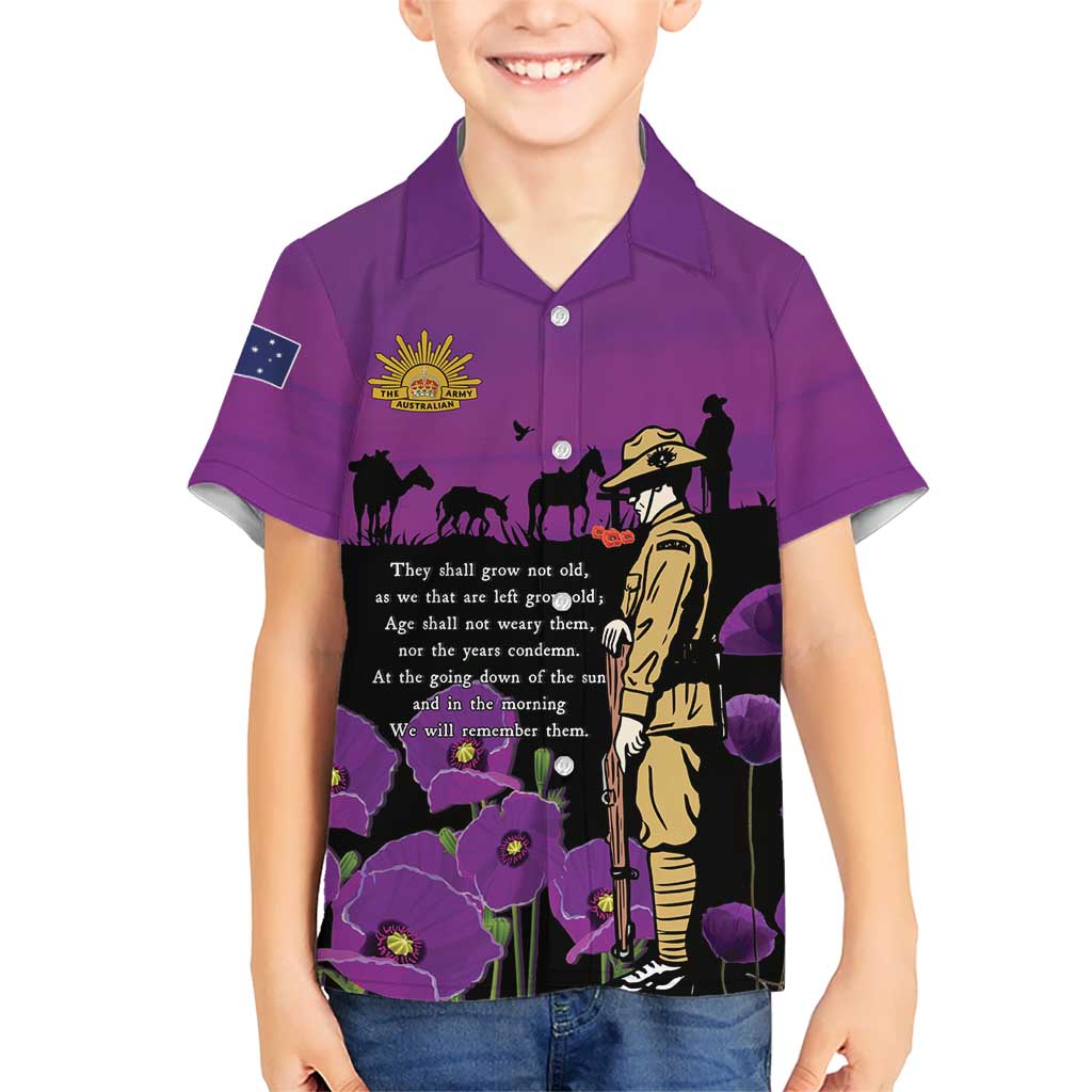 ANZAC Soldier and War Animals Family Matching Off Shoulder Short Dress and Hawaiian Shirt We Will Remember Them LT15 Son's Shirt Purple - Polynesian Pride
