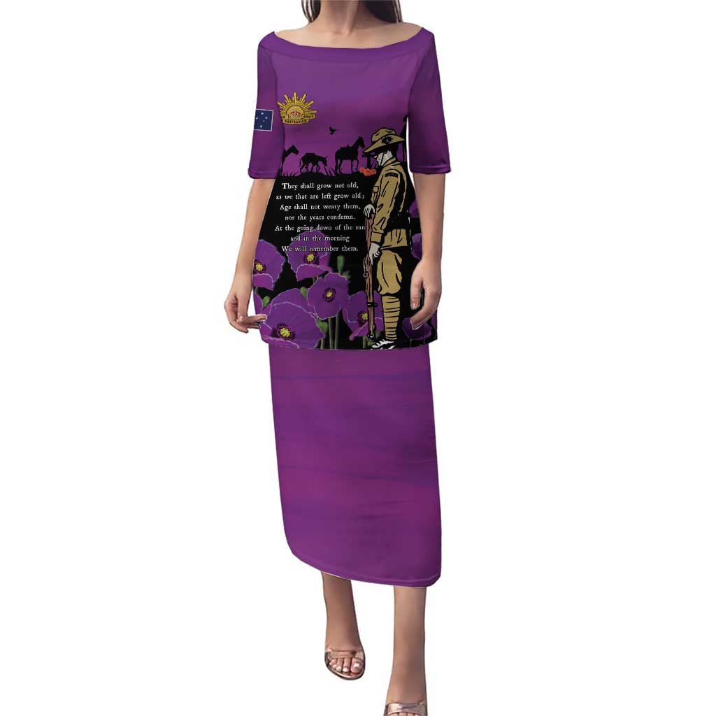 ANZAC Soldier and War Animals Family Matching Puletasi and Hawaiian Shirt We Will Remember Them LT15 Mom's Dress Purple - Polynesian Pride