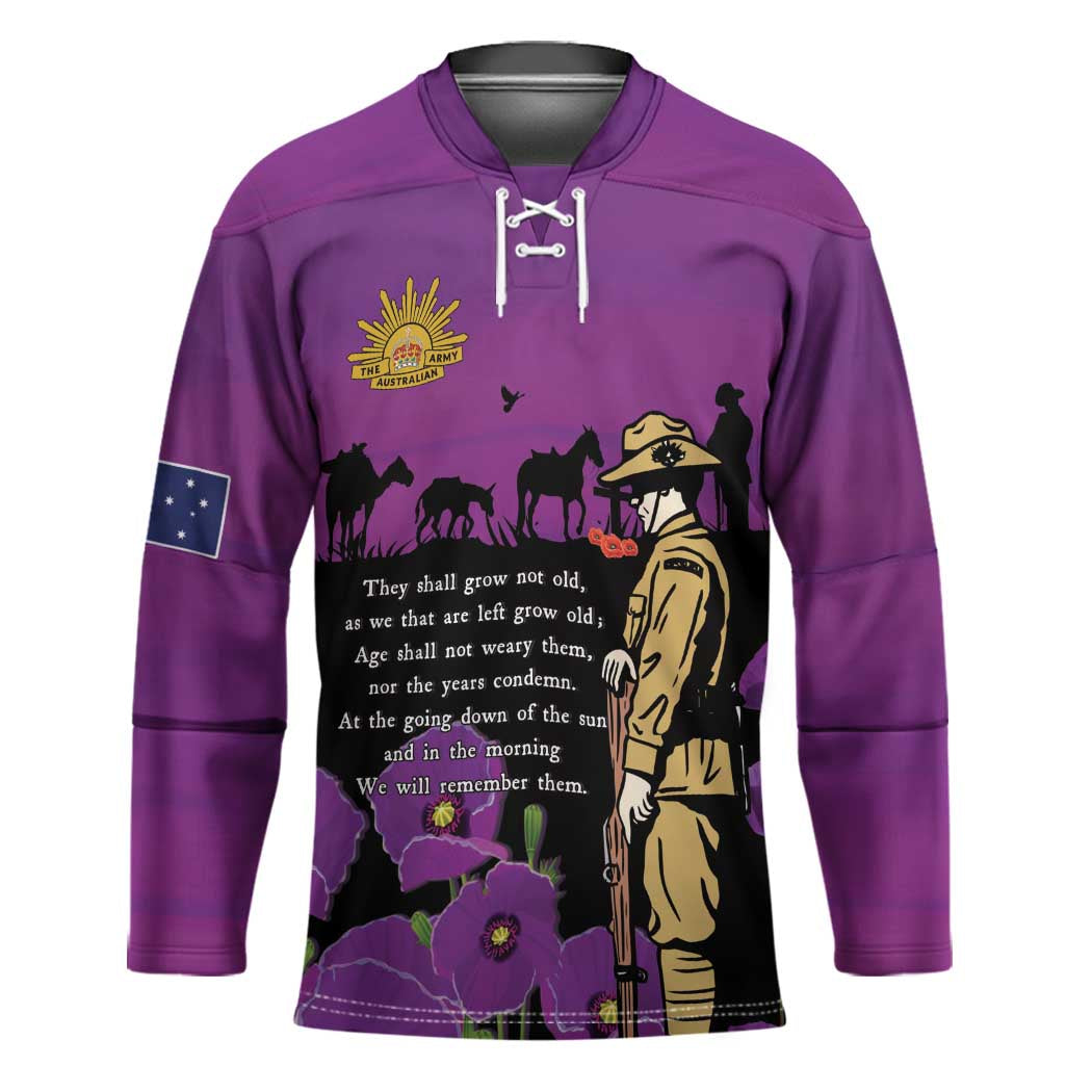 ANZAC Soldier and War Animals Hockey Jersey We Will Remember Them LT15 Unisex Purple - Polynesian Pride