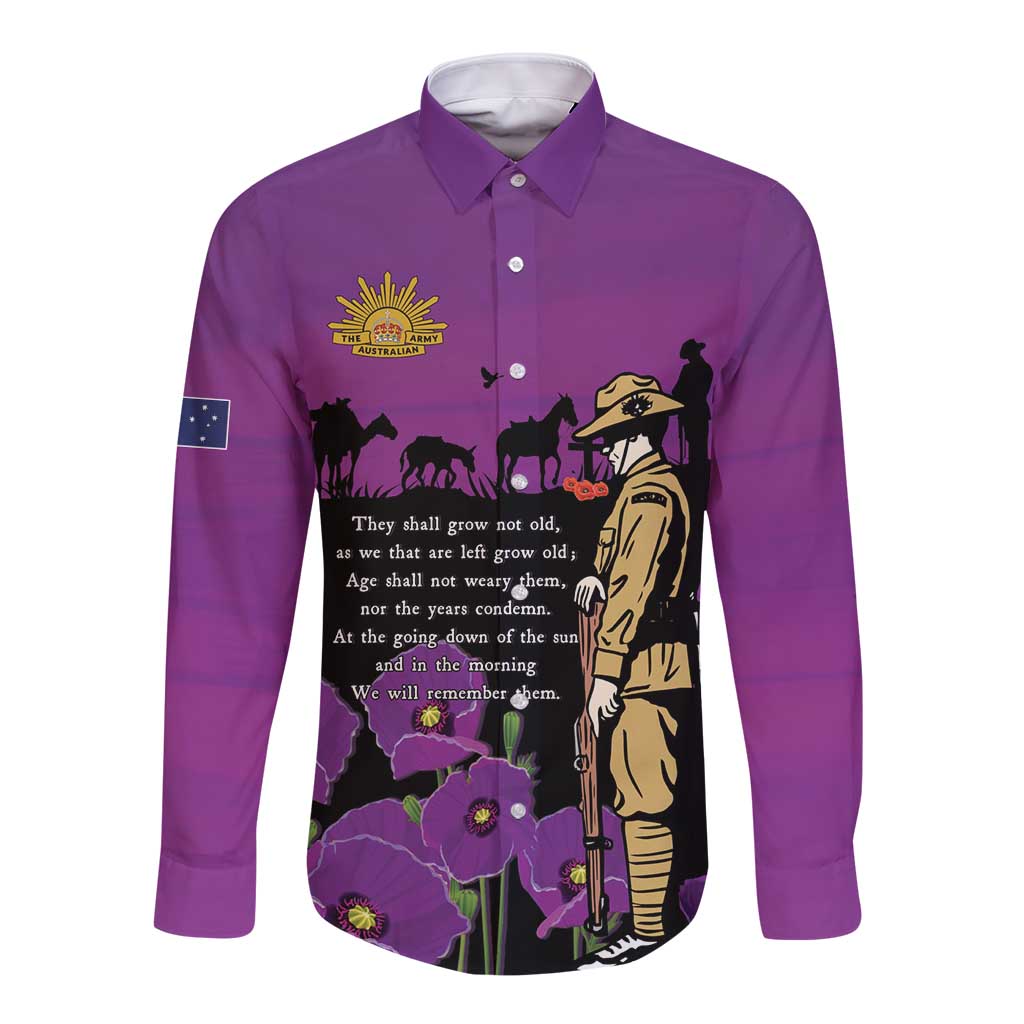 ANZAC Soldier and War Animals Long Sleeve Button Shirt We Will Remember Them