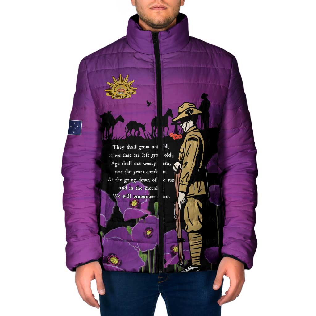 ANZAC Soldier and War Animals Padded Jacket We Will Remember Them