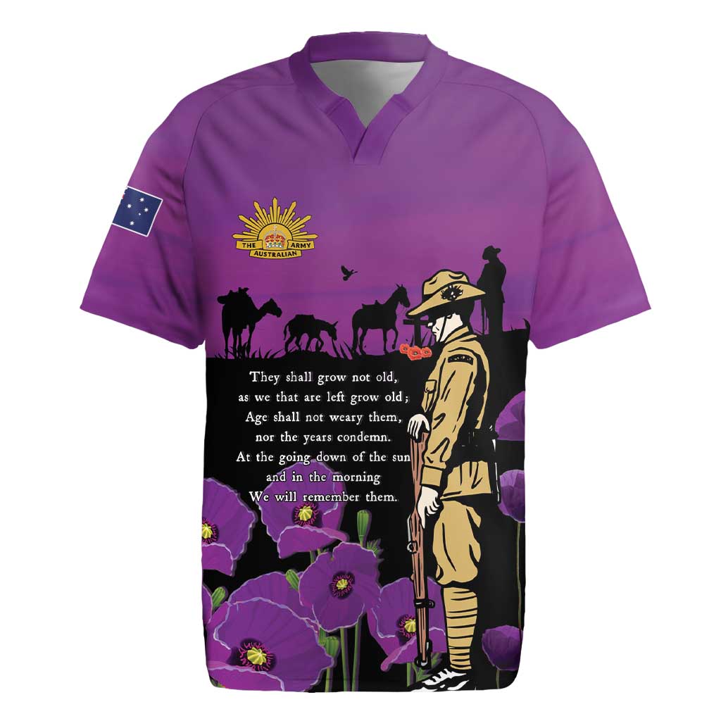 ANZAC Soldier and War Animals Rugby Jersey We Will Remember Them LT15 Purple - Polynesian Pride