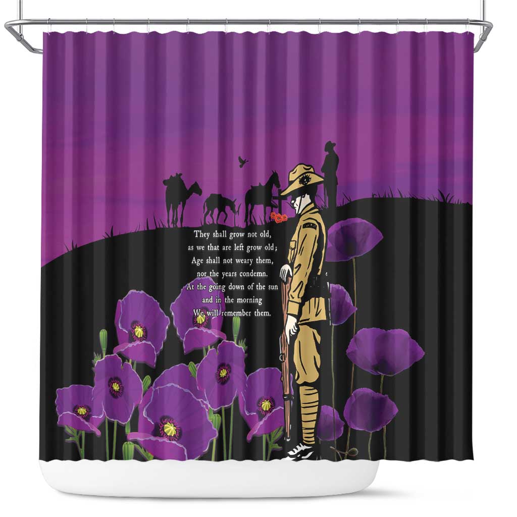 ANZAC Soldier and War Animals Shower Curtain We Will Remember Them LT15 Purple - Polynesian Pride