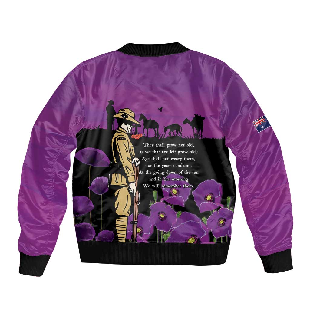 ANZAC Soldier and War Animals Sleeve Zip Bomber Jacket We Will Remember Them