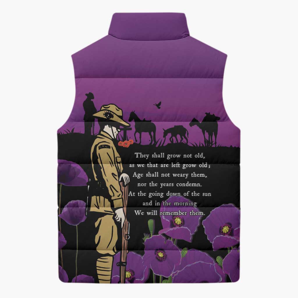 ANZAC Soldier and War Animals Sleeveless Puffer Jacket We Will Remember Them