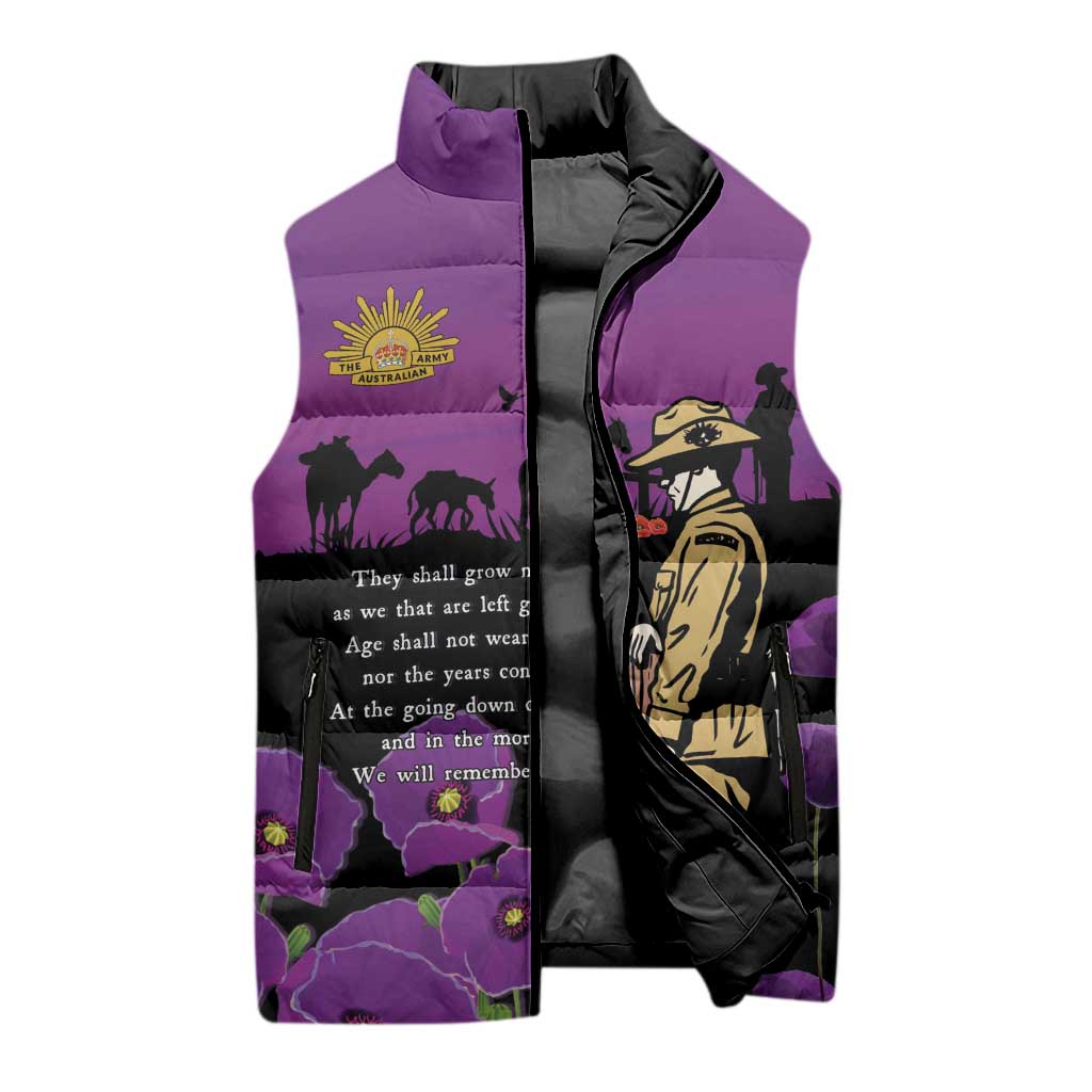 ANZAC Soldier and War Animals Sleeveless Puffer Jacket We Will Remember Them