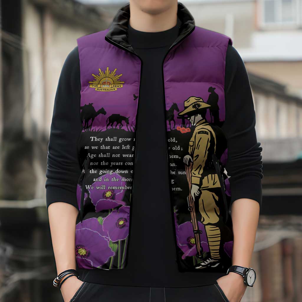 ANZAC Soldier and War Animals Sleeveless Puffer Jacket We Will Remember Them