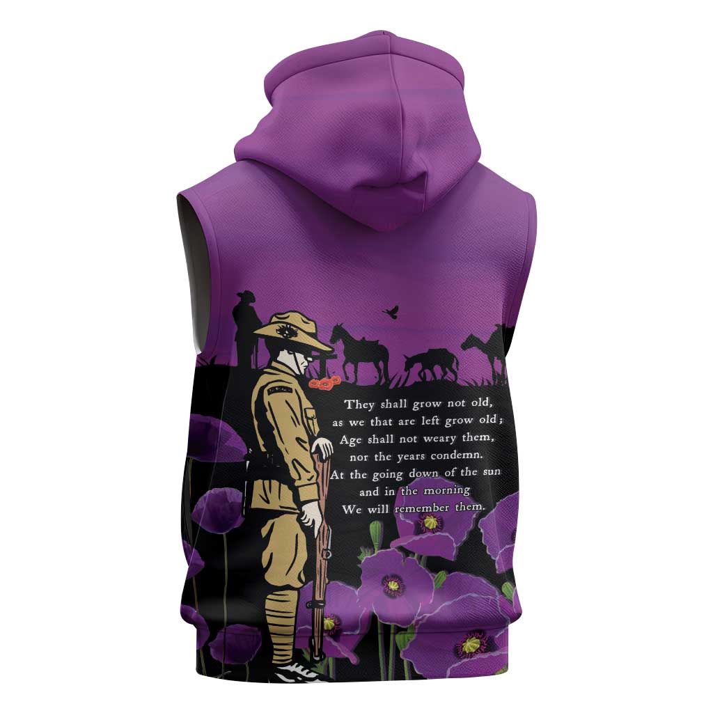 ANZAC Soldier and War Animals Sleeveless Zip Hoodie We Will Remember Them LT15 - Polynesian Pride