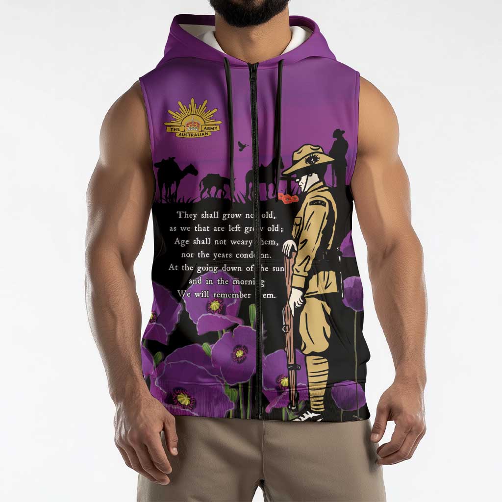 ANZAC Soldier and War Animals Sleeveless Zip Hoodie We Will Remember Them LT15 - Polynesian Pride