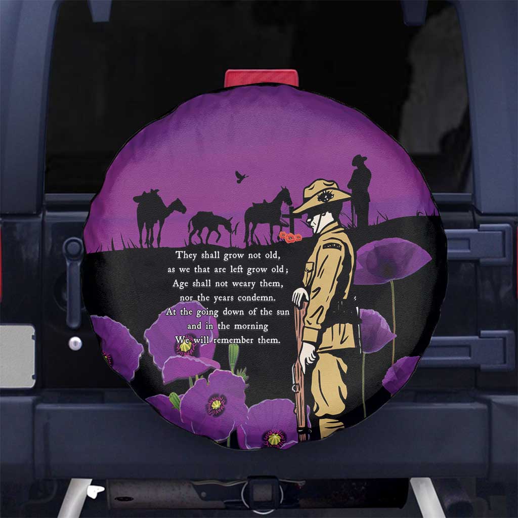 ANZAC Soldier and War Animals Spare Tire Cover We Will Remember Them LT15 No hole Purple - Polynesian Pride