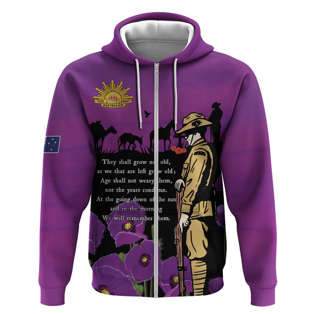 ANZAC Soldier and War Animals Zip Hoodie We Will Remember Them