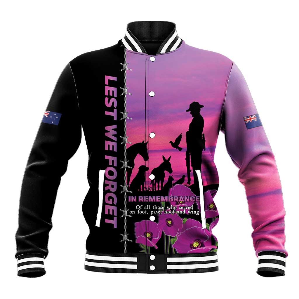 Personalised ANZAC War Animals Baseball Jacket Lest We Forget Memorial