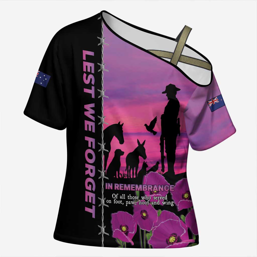 Personalised ANZAC War Animals Cross Shoulder Shirt Lest We Forget Memorial LT15 Female Purple - Polynesian Pride