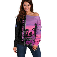 Personalised ANZAC War Animals Off Shoulder Sweater Lest We Forget Memorial LT15 Women Purple - Polynesian Pride