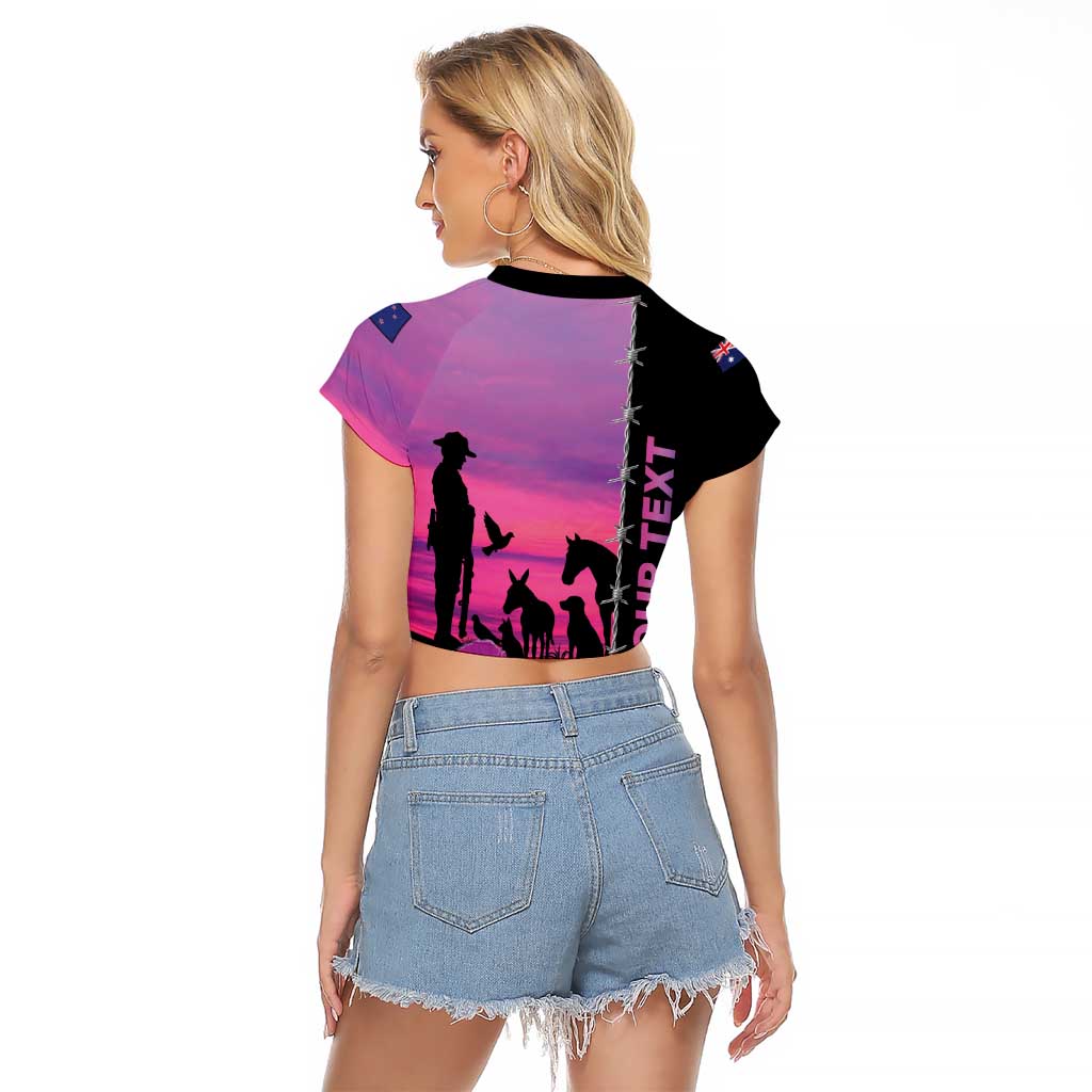 Personalised ANZAC War Animals Raglan Cropped T Shirt Lest We Forget Memorial LT15 - Polynesian Pride