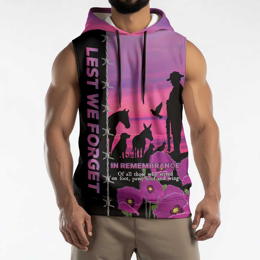 Personalised ANZAC War Animals Sleeveless Hoodie Lest We Forget Memorial LT15 - Polynesian Pride