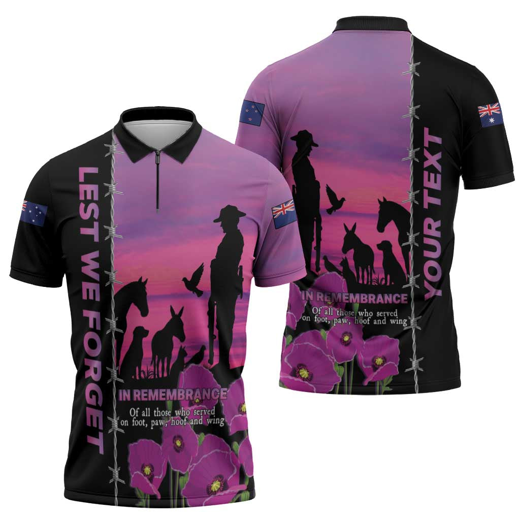 Personalised ANZAC War Animals Zipper Polo Shirt Lest We Forget Memorial LT15 - Polynesian Pride
