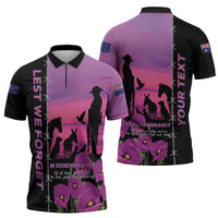 Personalised ANZAC War Animals Zipper Polo Shirt Lest We Forget Memorial LT15 - Polynesian Pride