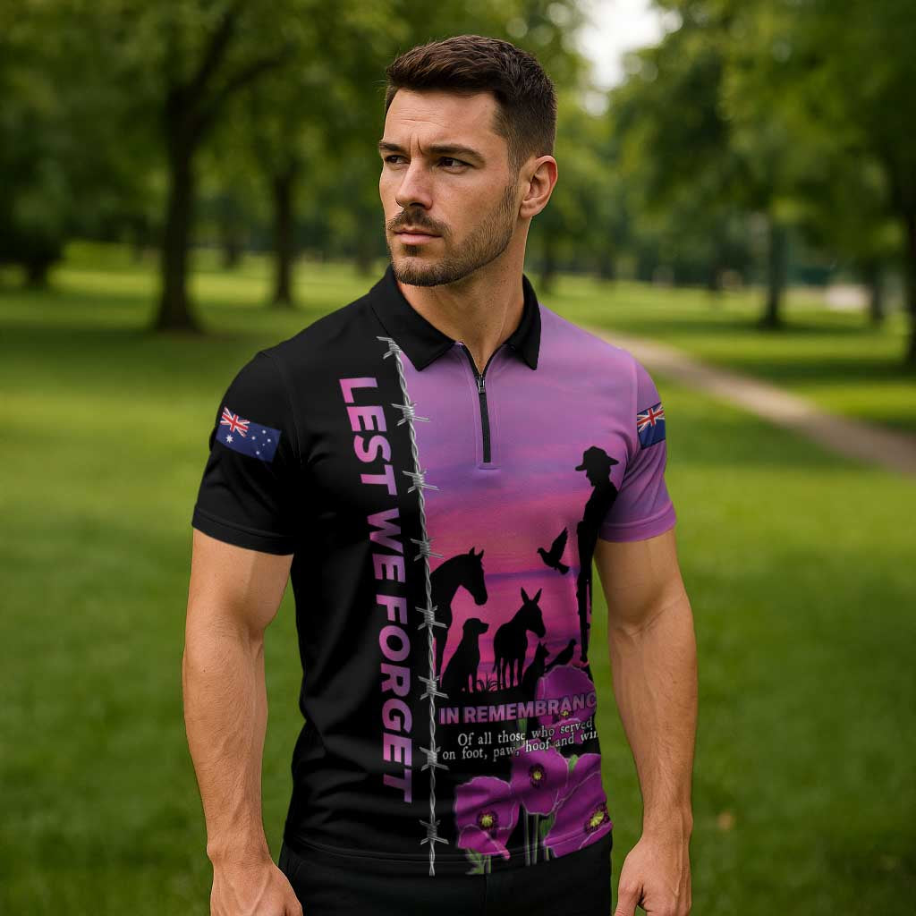 Personalised ANZAC War Animals Zipper Polo Shirt Lest We Forget Memorial LT15 - Polynesian Pride