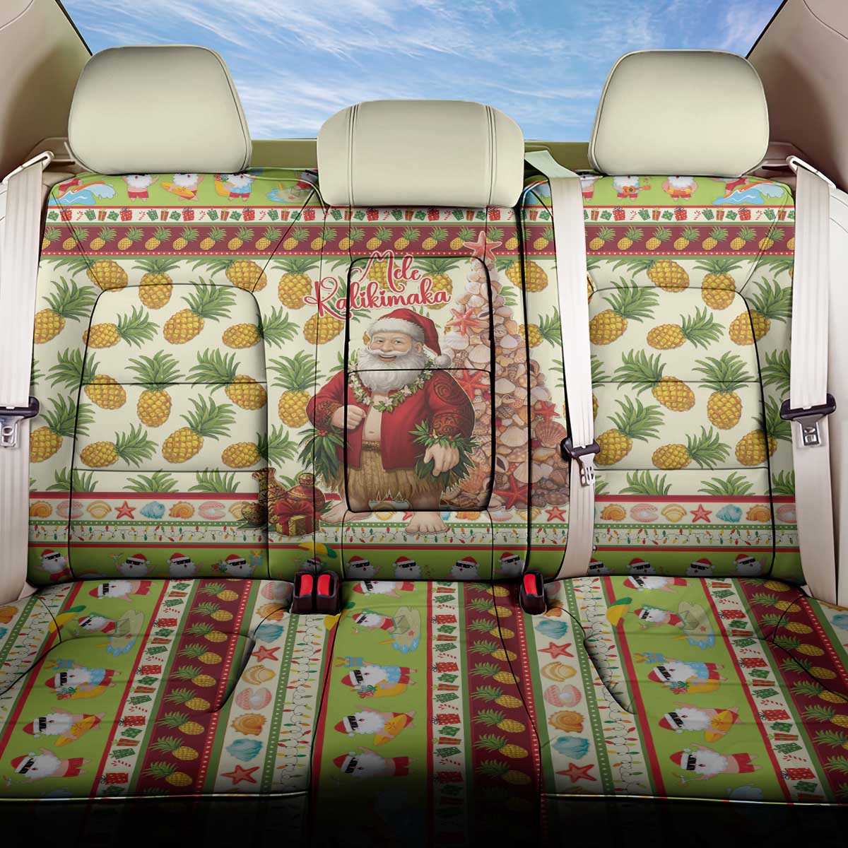 Hawaiian Santa Aloha Pineapple Christmas Back Car Seat Cover Mele Kalikimaka - Polynesian Pride