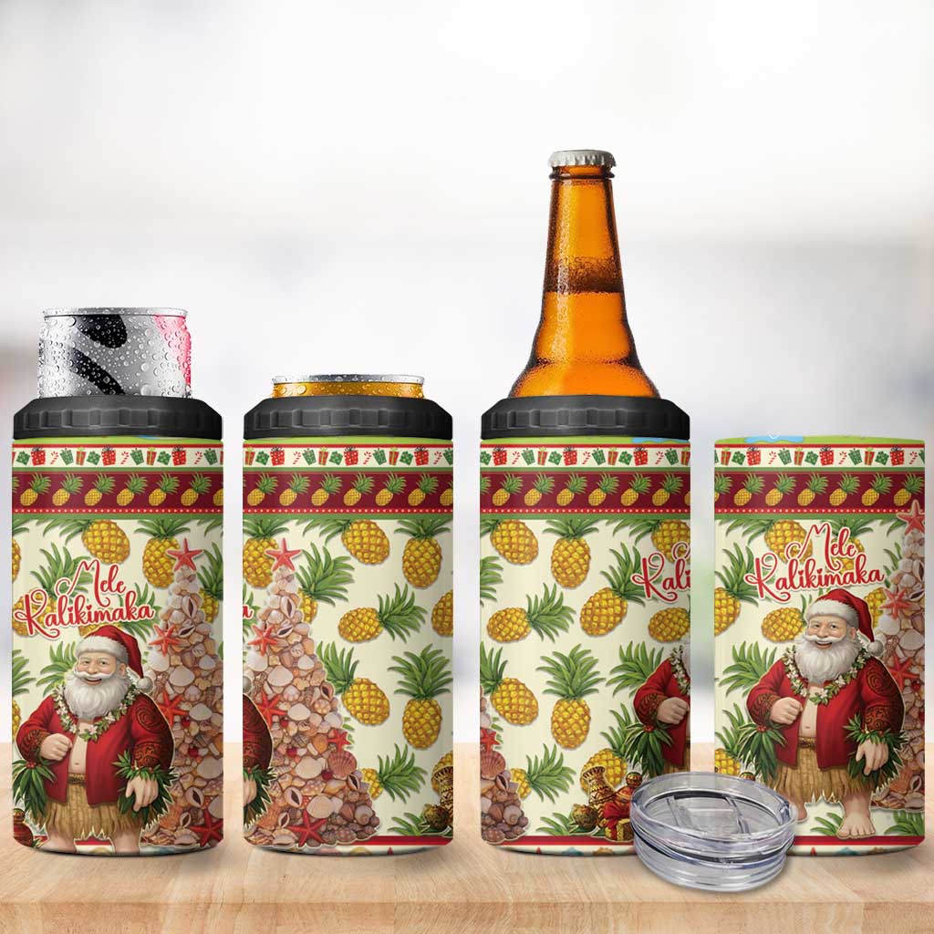 Hawaiian Santa Aloha Pineapple Christmas 4 in 1 Can Cooler Tumbler Mele Kalikimaka - Polynesian Pride