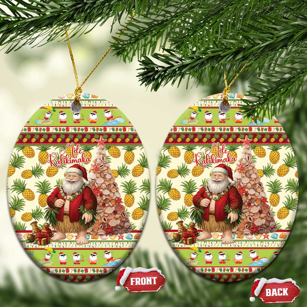 Hawaiian Santa Aloha Pineapple Christmas Ceramic Ornament Mele Kalikimaka - Polynesian Pride