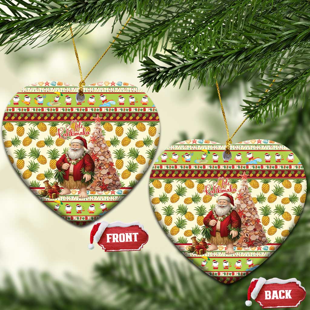 Hawaiian Santa Aloha Pineapple Christmas Ceramic Ornament Mele Kalikimaka - Polynesian Pride