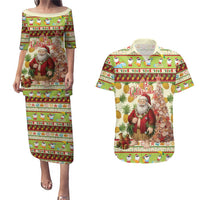 Hawaiian Santa Aloha Pineapple Christmas Couples Matching Puletasi and Hawaiian Shirt Mele Kalikimaka LT15 Cream - Polynesian Pride