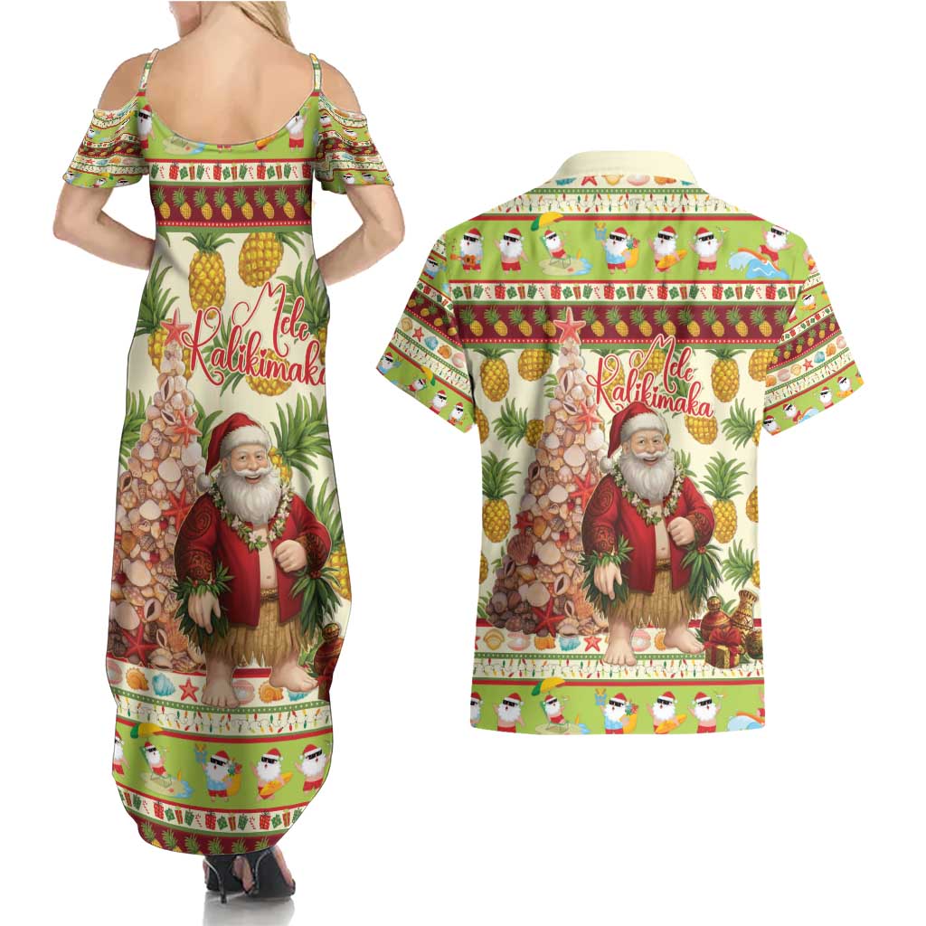 Hawaiian Santa Aloha Pineapple Christmas Couples Matching Summer Maxi Dress and Hawaiian Shirt Mele Kalikimaka - Polynesian Pride