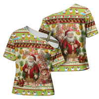 Hawaiian Santa Aloha Pineapple Christmas Cross Shoulder Shirt Mele Kalikimaka - Polynesian Pride