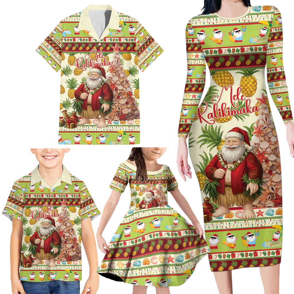 Hawaiian Santa Aloha Pineapple Christmas Family Matching Long Sleeve Bodycon Dress and Hawaiian Shirt Mele Kalikimaka - Polynesian Pride