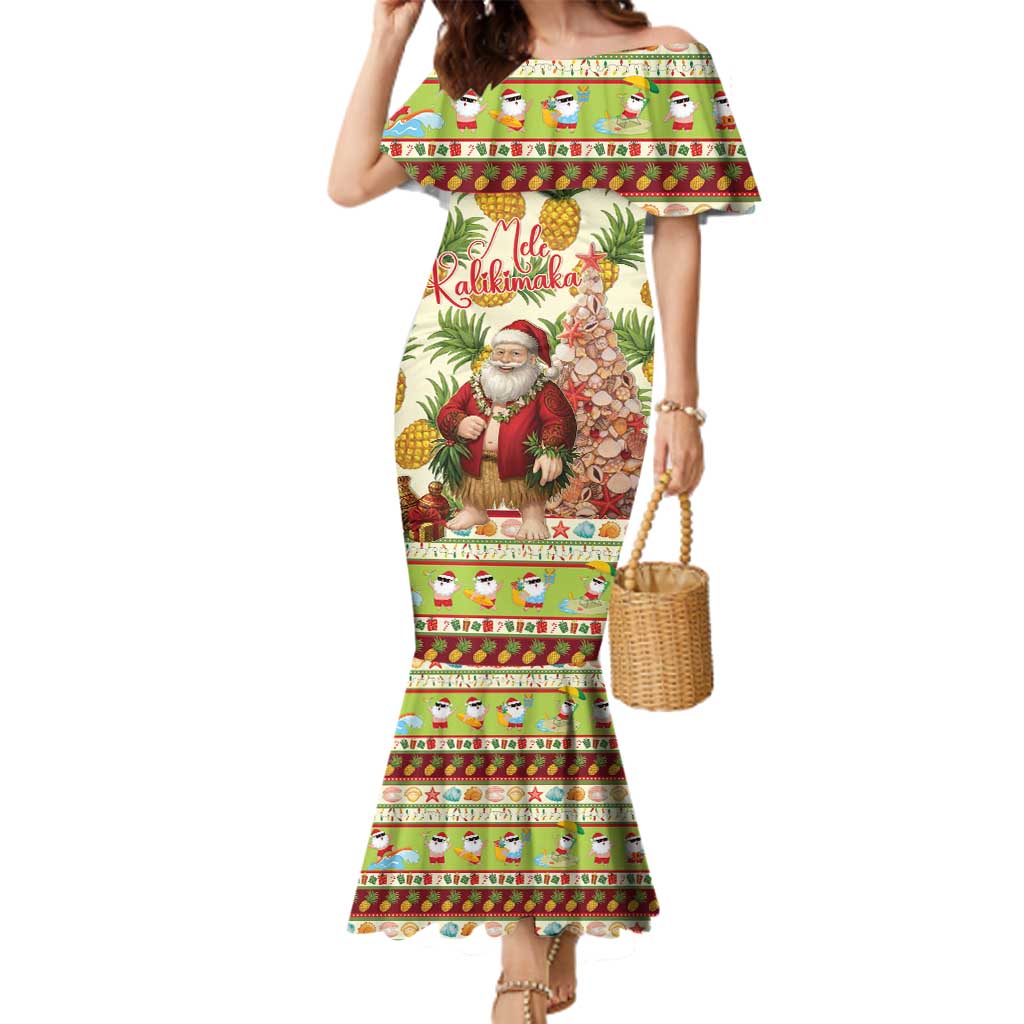 Hawaiian Santa Aloha Pineapple Christmas Family Matching Mermaid Dress and Hawaiian Shirt Mele Kalikimaka - Polynesian Pride