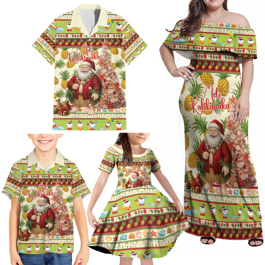 Hawaiian Santa Aloha Pineapple Christmas Family Matching Off Shoulder Maxi Dress and Hawaiian Shirt Mele Kalikimaka - Polynesian Pride