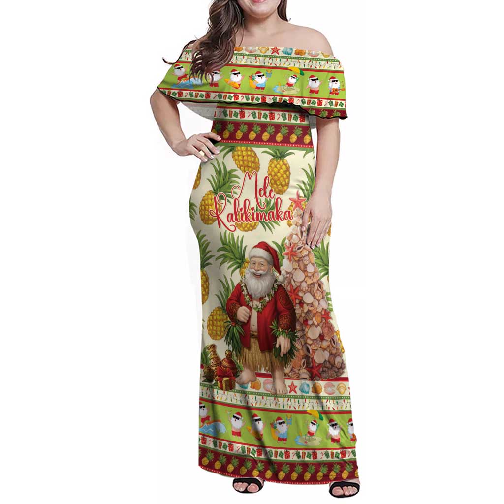 Hawaiian Santa Aloha Pineapple Christmas Family Matching Off Shoulder Maxi Dress and Hawaiian Shirt Mele Kalikimaka - Polynesian Pride