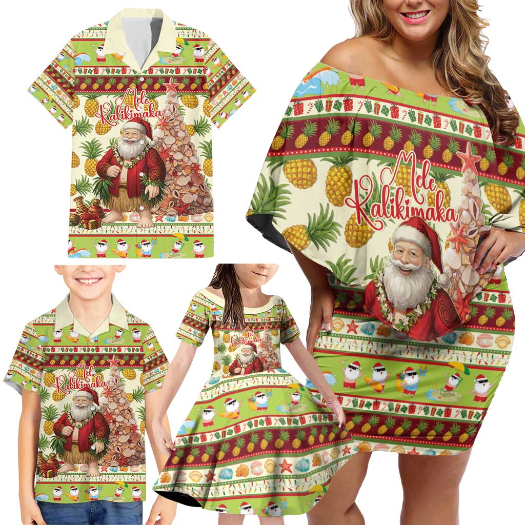 Hawaiian Santa Aloha Pineapple Christmas Family Matching Off Shoulder Short Dress and Hawaiian Shirt Mele Kalikimaka - Polynesian Pride