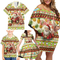 Hawaiian Santa Aloha Pineapple Christmas Family Matching Off Shoulder Short Dress and Hawaiian Shirt Mele Kalikimaka - Polynesian Pride