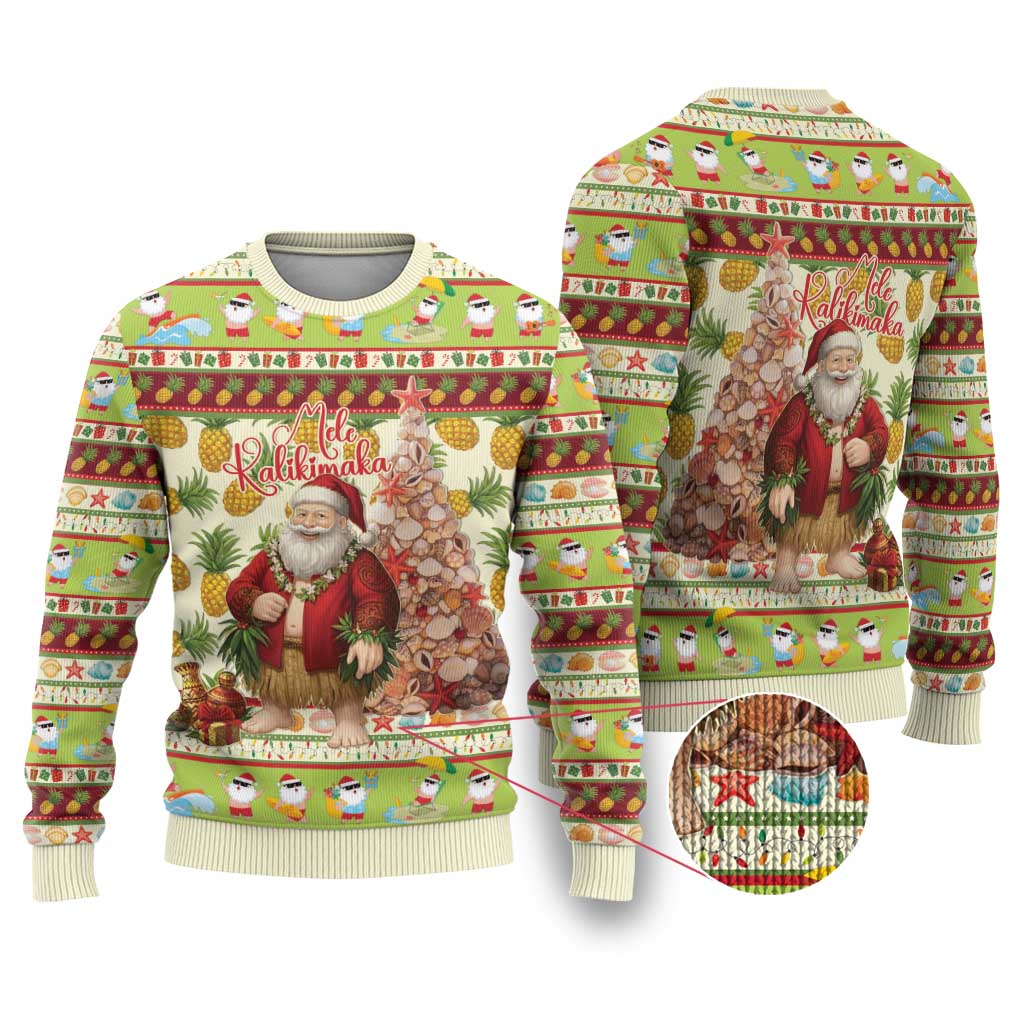 Hawaiian Santa Aloha Pineapple Christmas Ugly Christmas Sweater Mele Kalikimaka - Polynesian Pride